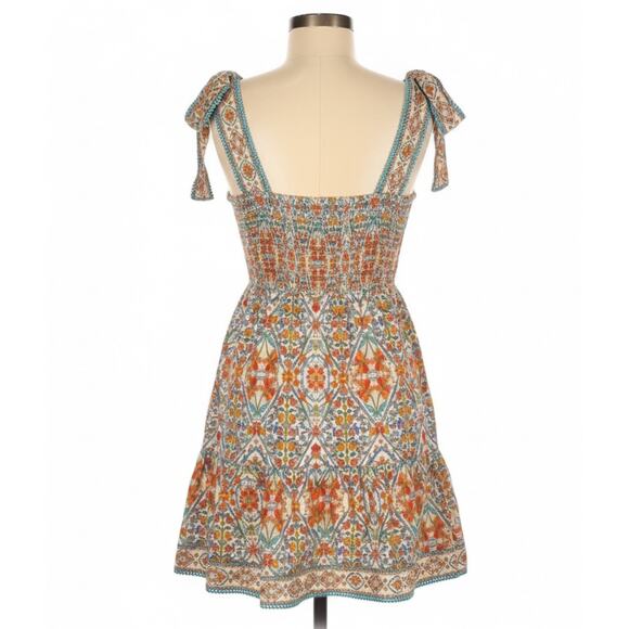 Shoshanna Multicolor Floral Sundress Luxury Casual Dress Smocked Cotton Size 8 - Picture 6 of 10